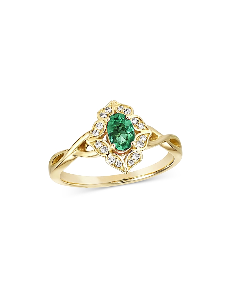 Bloomingdale's Emerald & Diamond Art Deco Ring In 14k Yellow Gold - Exclusive In Green/gold