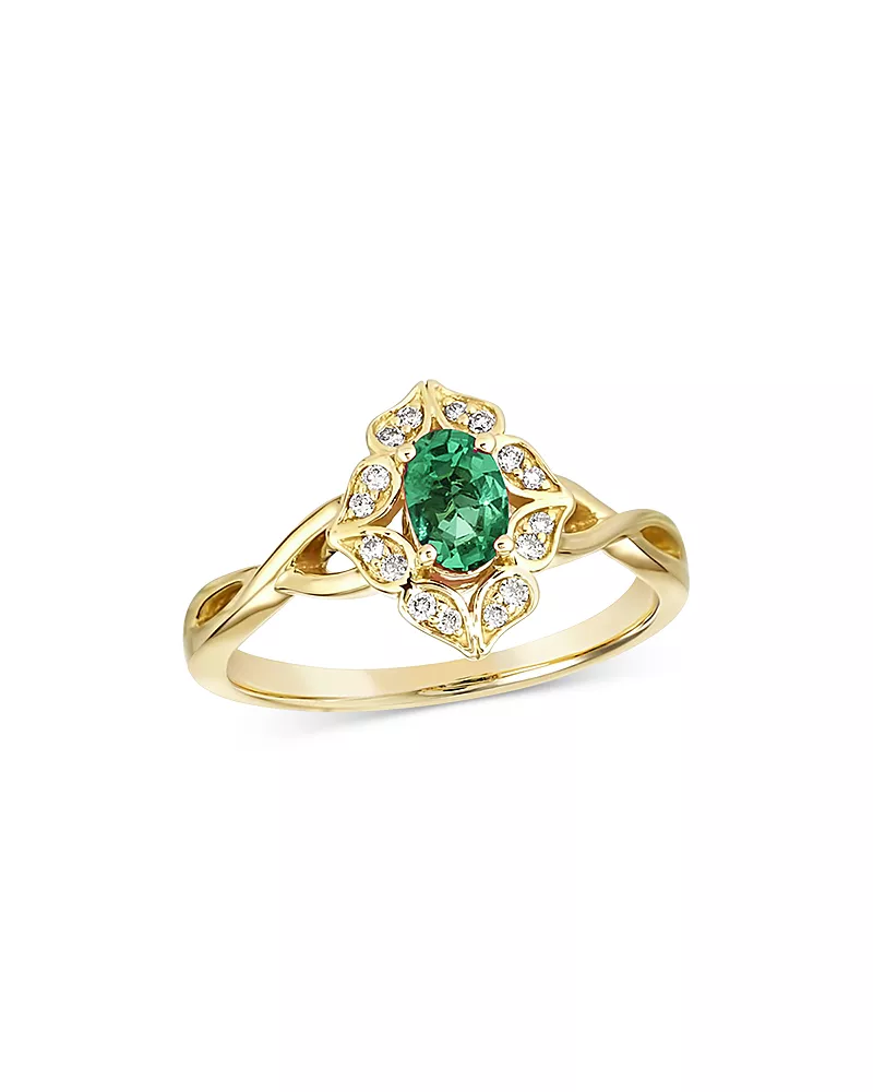 Bloomingdale's Fine Collection Emerald & Diamond Art Deco Ring in 14K Yellow Gold