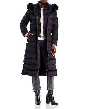Shop T Tahari Nelly Faux Fur Trim Hooded Puffer Coat In Black