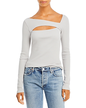 Citizens Of Humanity Iris Ribbed Cutout Neck Top In Gray Smoke
