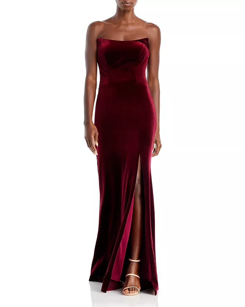 Aqua Strapless Velvet Gown - Exclusive