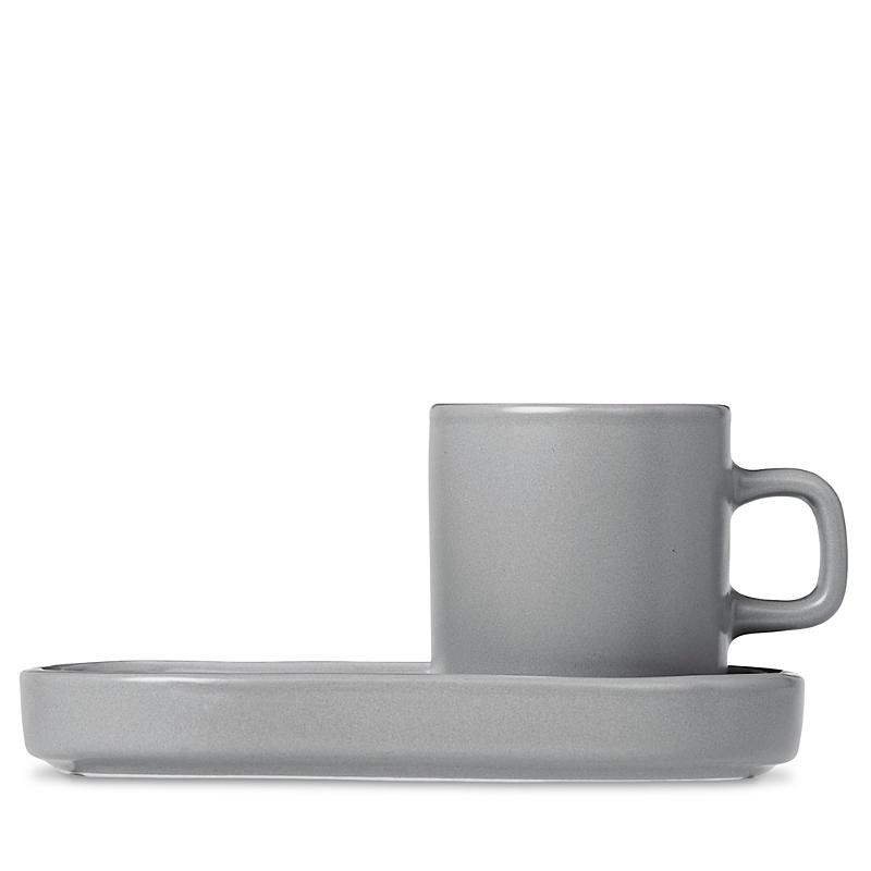 Blomus Pilar Espresso Cups With Trays, Set Of 2 In Mirage Grey