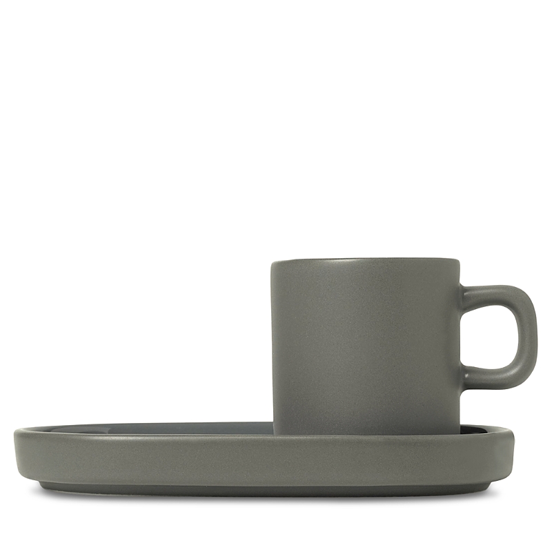 Blomus Pilar Espresso Cups With Trays, Set Of 2 In Pewter