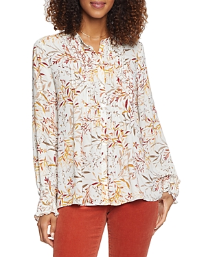 Nydj Printed Pleated Peasant Blouse In Gable Sprigs