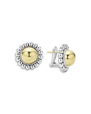 Lagos 18k Yellow Gold & Sterling Silver High Bar Round Framed Stud Earrings In Silver/gold