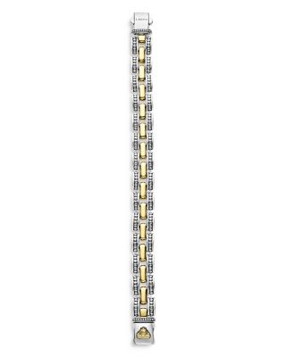 18K Yellow Gold & Sterling Silver High Bar Link Bracelet