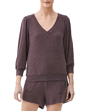 Michael Stars Gabriella V-neck 3/4-sleeve Sweatshirt In Heather Eggplant