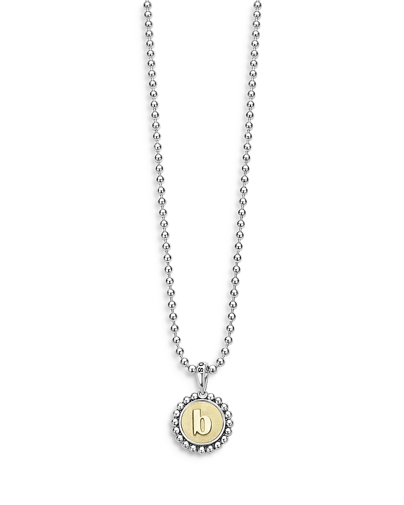 Lagos Sterling Silver and 18K Yellow Gold Signature Caviar Initial Pendant Necklace, 16