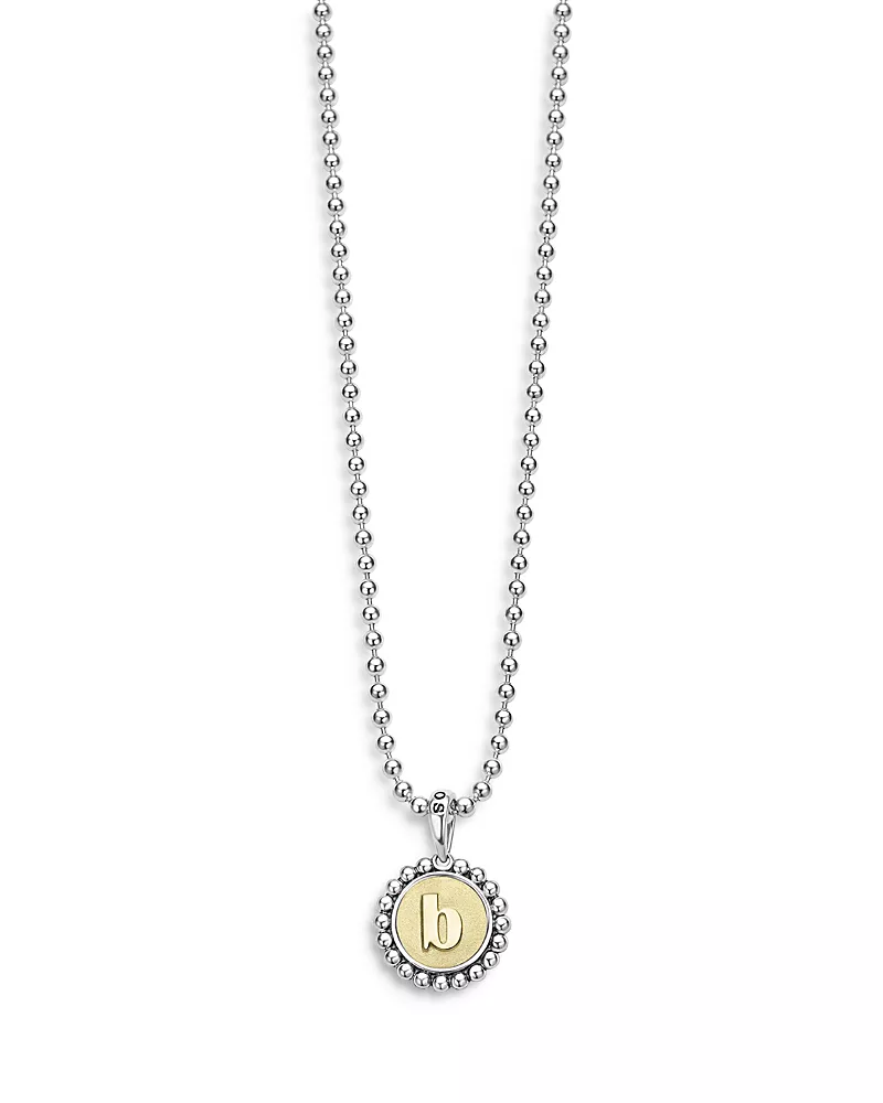 Lagos Sterling Silver and 18K Yellow Gold Signature Caviar Initial Pendant Necklace, 16