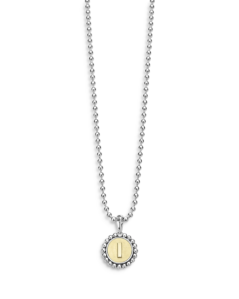 Lagos Sterling Silver and 18K Yellow Gold Signature Caviar Initial Pendant Necklace, 16