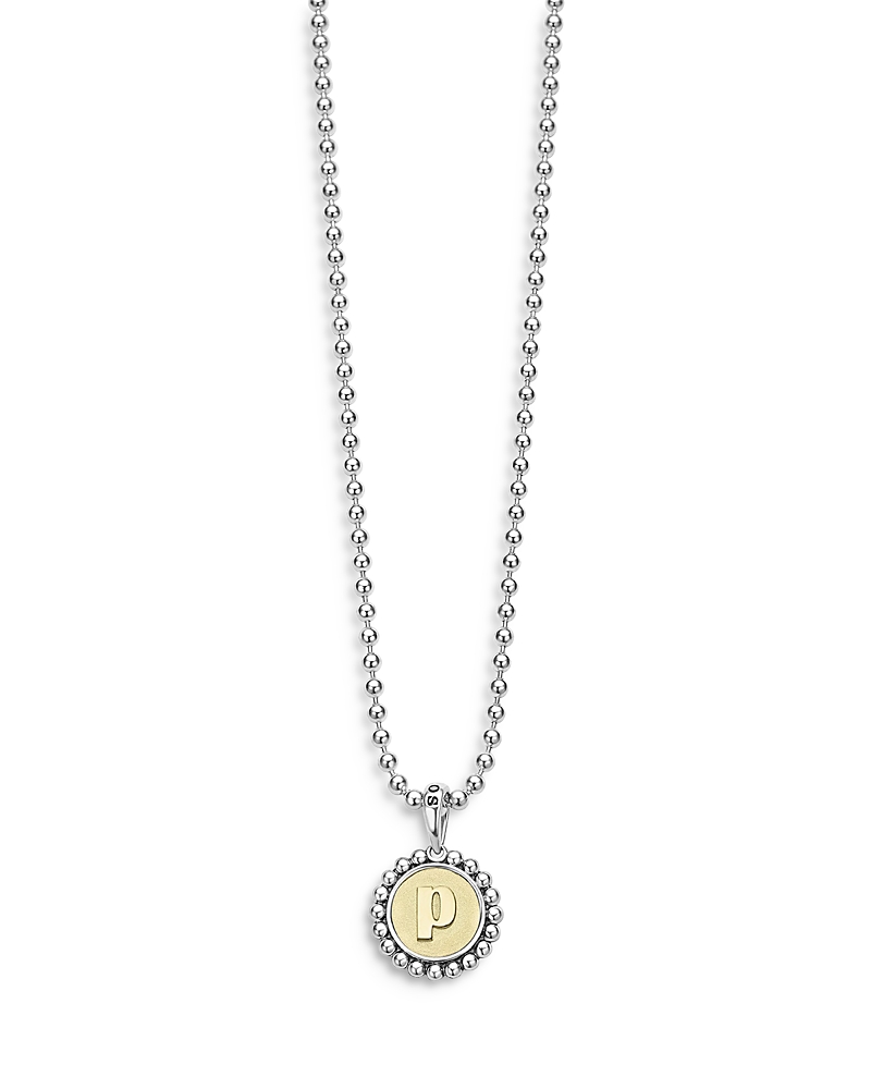 Lagos Sterling Silver and 18K Yellow Gold Signature Caviar Initial Pendant Necklace, 16
