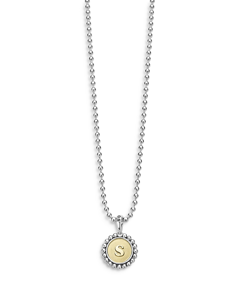 Lagos Sterling Silver and 18K Yellow Gold Signature Caviar Initial Pendant Necklace, 16