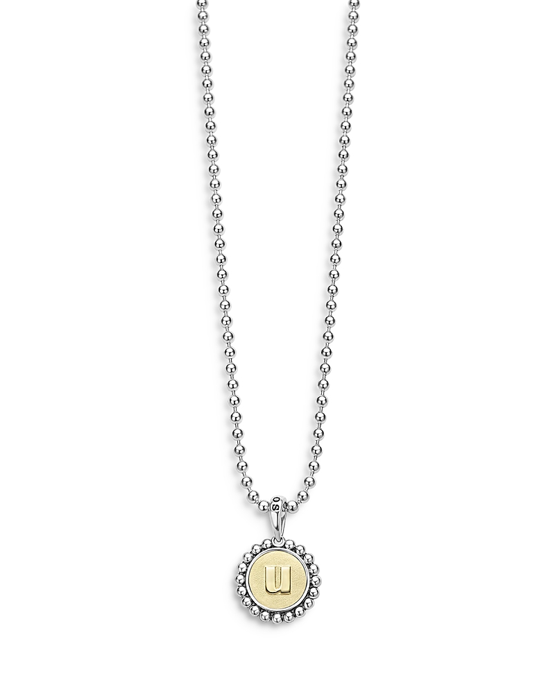 Lagos Sterling Silver and 18K Yellow Gold Signature Caviar Initial Pendant Necklace, 16