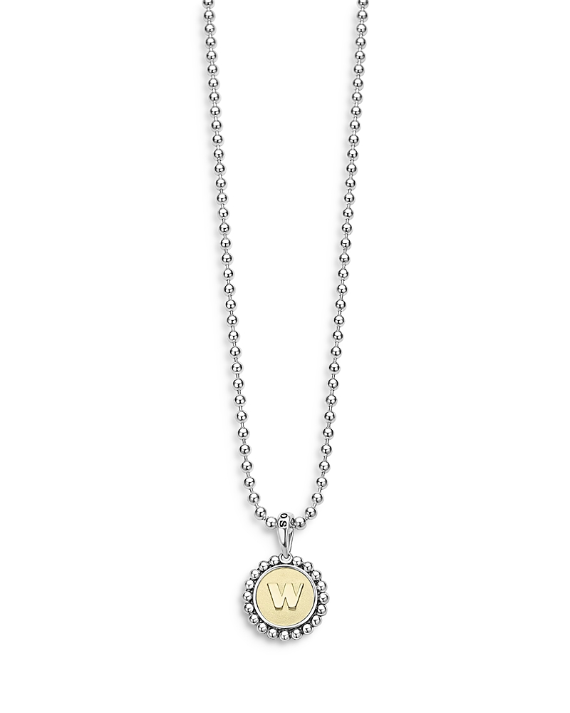 Lagos Sterling Silver and 18K Yellow Gold Signature Caviar Initial Pendant Necklace, 16