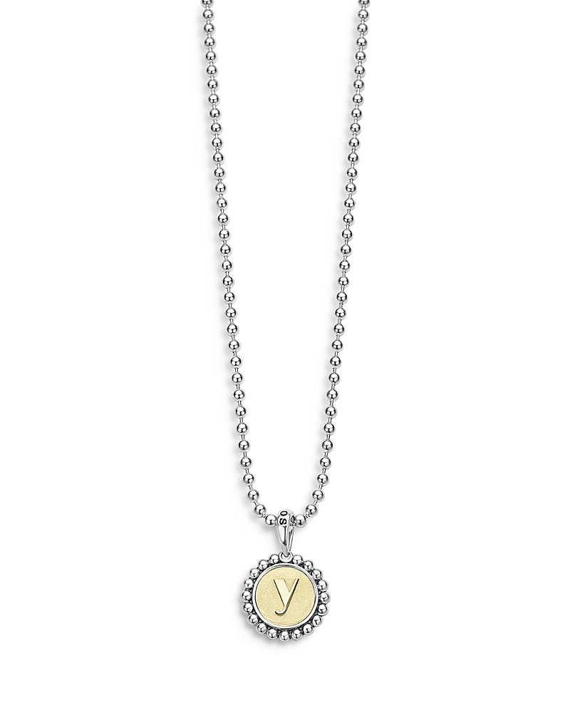 Lagos Sterling Silver and 18K Yellow Gold Signature Caviar Initial Pendant Necklace, 16