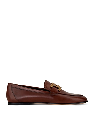 Shop Tod's Women's Kate Almond Toe Loafers In Brown Leather