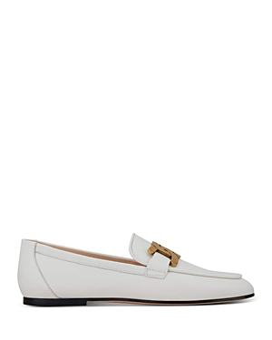 Shop Tod's Women's Kate Almond Toe Loafers In White Leather