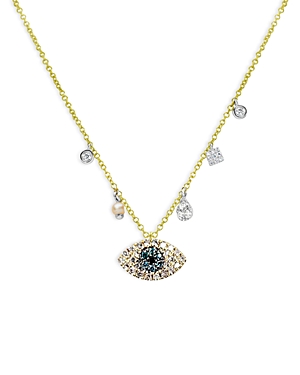 Meira T 14k White & Yellow Gold Multicolor Diamond & Seed Cultured Pearl Evil Eye Pendant Necklace, 18