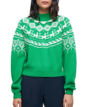 Maje Womens Verts Fair Isle-inspired Wool-blend Jacquard Sweater 12 In Green