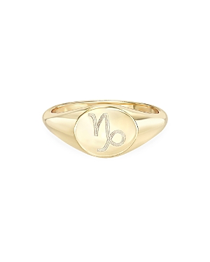 Zoe Lev 14k Gold Small Zodiac Signet Ring In Capricorn