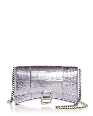 Balenciaga Hourglass Leather Chain Wallet In Lilac