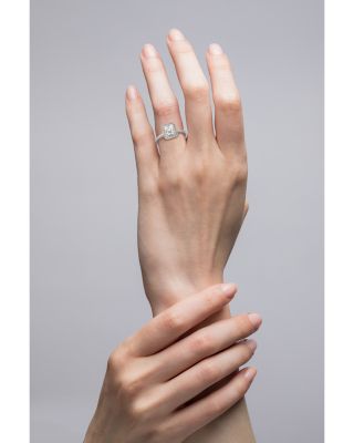 Diamond Emerald Cut Halo Engagement Ring in 18K White Gold, 1.3 tcw 