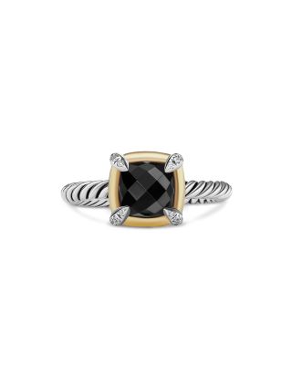 18K Yellow Gold & Sterling Silver Petite Chatelaine&reg; Onyx & Diamond Bezel Ring