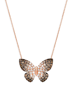 Bloomingdale's Brown, Champagne & White Diamond Butterfly Pendant Necklace In 14k Rose Gold, 2.0 Ct. T.w. - 100% Ex In Brown/rose Gold