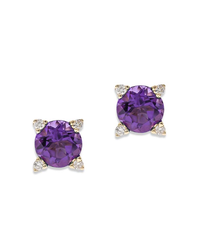 Bloomingdale's Gemstone & Diamond Stud Earring Collection In 14k Gold, 0.04 Ct. T.w. - 100% Exclusive In Purple/gold