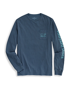 Vineyard Vines Garment Dyed Vintage Whale Long-sleeve Pocket Graphic Tee In Oxbow Blue