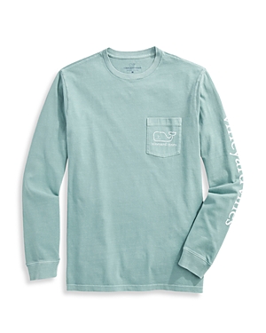 Vineyard Vines Garment Dyed Vintage Whale Long-sleeve Pocket Graphic Tee In Sea Clay Green