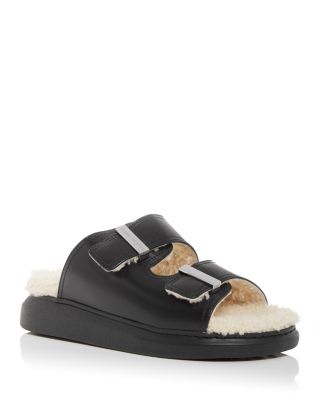 women's shearling slide sandals