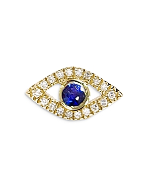 Meira T 14k Yellow Gold Blue Sapphire & Diamond Evil Eye Single Stud Earring In Blue/gold