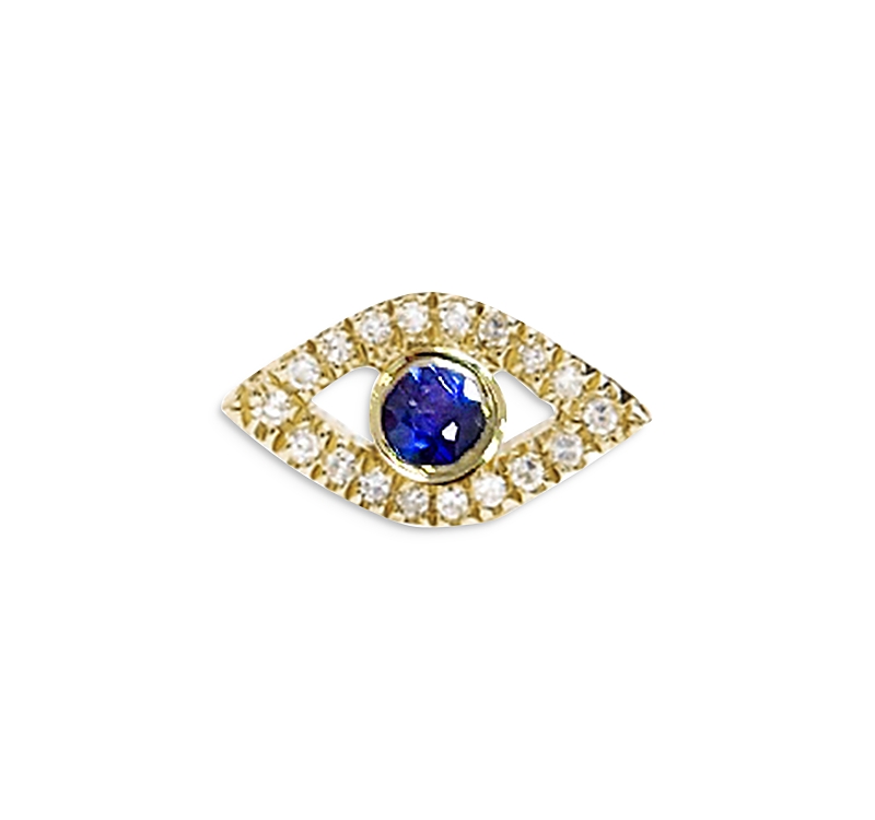 Meira T 14k Yellow Gold Blue Sapphire & Diamond Evil Eye Single Stud Earring In Blue/gold