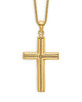 Bloomingdale's Fine Collection - Men's Beaded Cross Pendant Necklace in 14K Yellow Gold, 20" - Exclusive