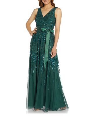 Adrianna Papell Beaded Ballgown In Dusty Emerald ModeSens