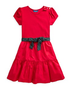 폴로 랄프로렌 Polo Ralph Lauren Girls Tiered Stretch Dress - Little Kid, Big Kid,Red