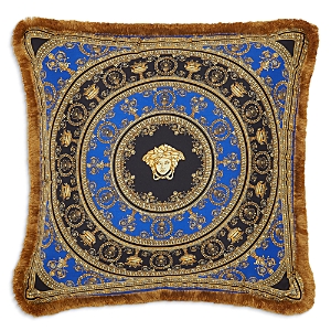 Versace I Heart Baroque Decorative Pillow, 18 X 18 In Gold/blue