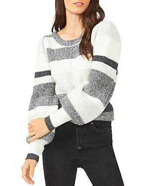 1.state Striped Bubble Sleeve Sweater