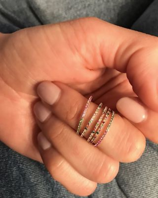 14K Yellow Gold Rainbow Gemstone & Diamond Eternity Ring