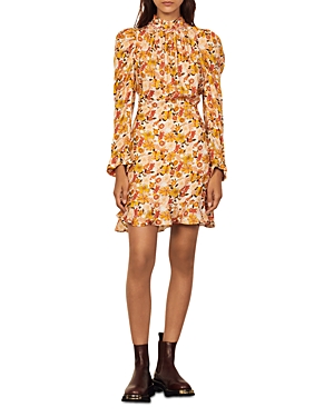Sandro Filipa Floral Long Sleeve Dress In Ecru