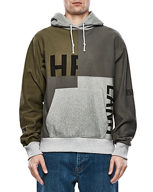 Helmut Lang Patchwork Logo-print Pullover Hoodie In Seaweed/slate/vapor