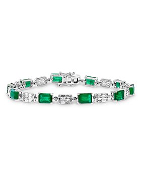 Bloomingdale's - Emerald & Diamond Bracelet in 14K White Gold - 100% Exclusive