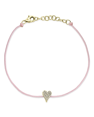 Moon & Meadow 14k Yellow Gold Diamond Pave Heart Pink Cord Bracelet In Pink/gold