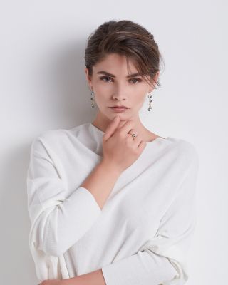 18K Yellow Gold Jaipur Mixed Blue Topaz Double Strand Earrings