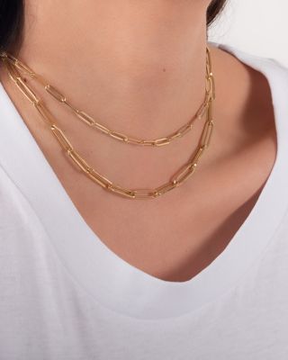 14K Yellow Gold Extra Large Paper Clip Chain Necklace, 16&amp;quot;