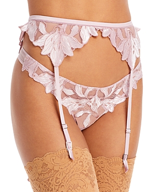 Shop Fleur Du Mal Velvet Lily Embroidered Garter Belt In Pink Lavender