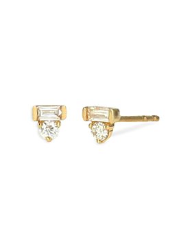 Rachel Reid - 14K Yellow Gold Diamond Round & Baguette Stud Earrings