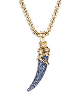 18K Yellow Gold Tusk Amulet with Blue & Violet Sapphires
