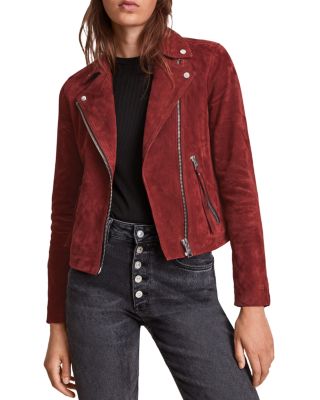 Allsaints Dalby Suede Biker Jacket In Cherry Oak Red | ModeSens